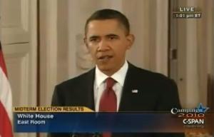 President Obama addressing crowd at midterm press conf. 11.3.10